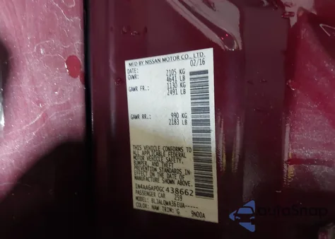 2016 Nissan Maxima 3.5 Platinum/3.5 S/3.5 Sl/3.5 Sr/3.5 Sv from USA, damaged, VIN 1N4AA6AP0GC438662